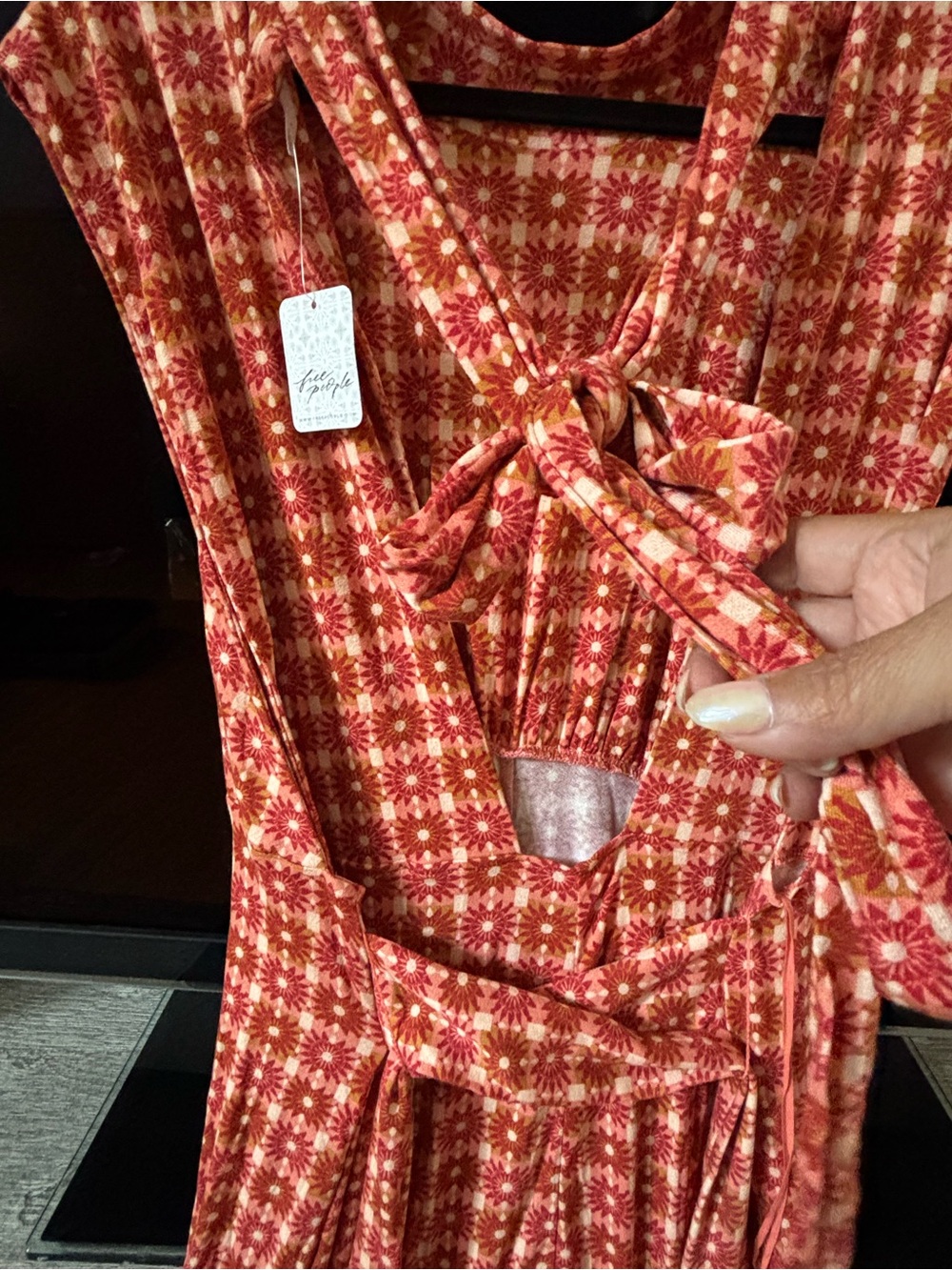 Free People Rust Plaid Tie-Back Wide-Leg Jumpsuit - Picture 5 of 10